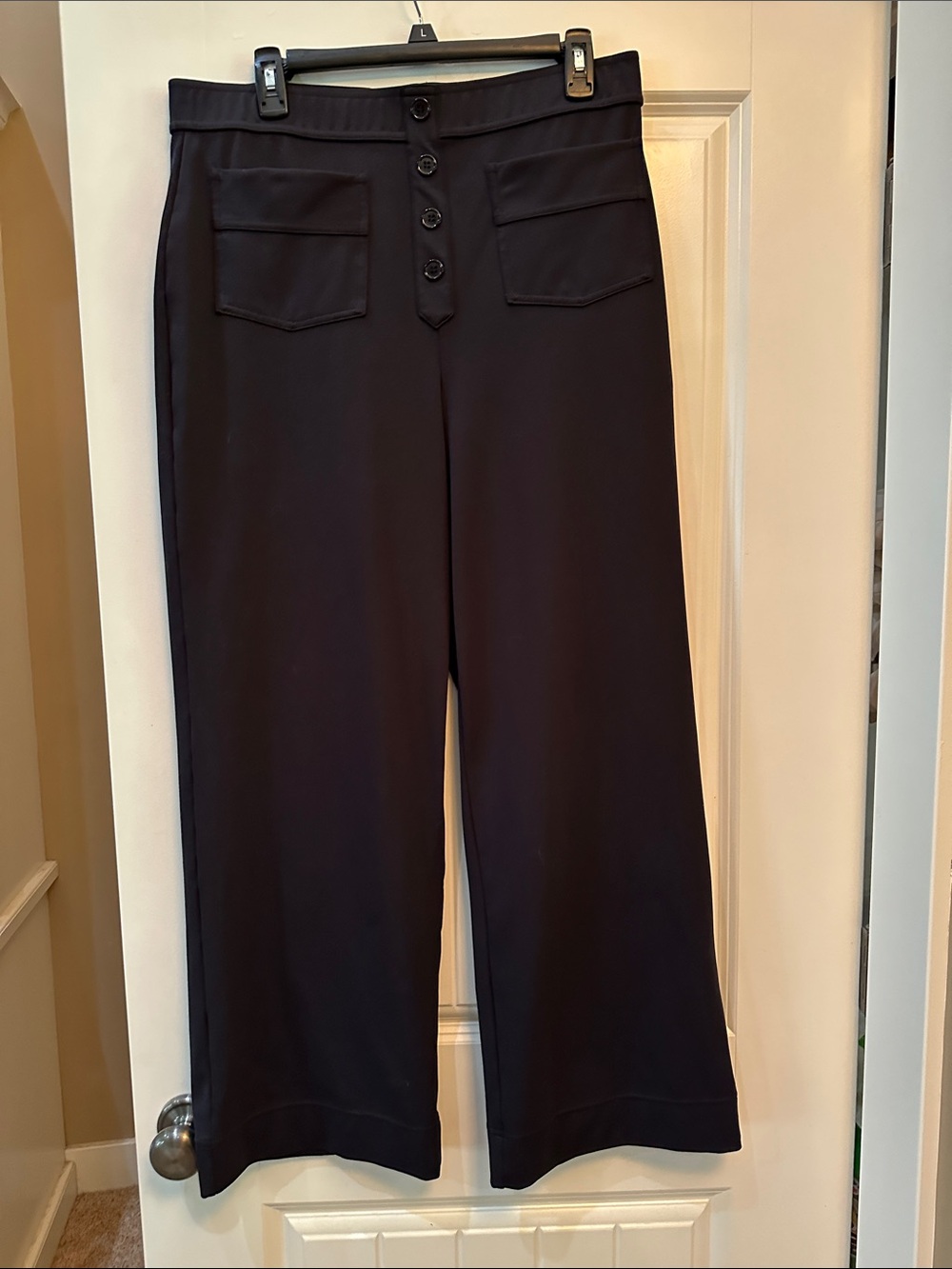HALARA Black Wide-Leg High-Rise Pants with Front Flap Pockets